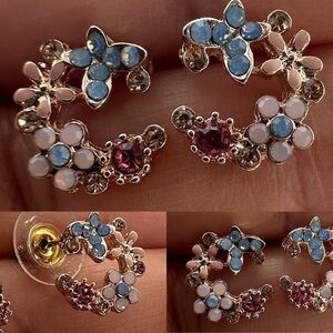 ✨Trendy Floral Wreath Crystal Stud Earrings Rose Gold Tone Dainty & Unique Gift✨